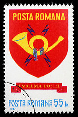 Image showing Stamp printed in Romania shows post emblem