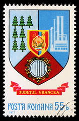 Image showing Stamp printed in Romania, shows coat of arms of Vrancea County