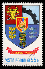 Image showing Stamp printed in Romania, shows coat of arms of Vaslui County