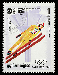 Image showing Stamp printed in the Kampuchea, is dedicated to Winter Olympic Games in Sarajevo