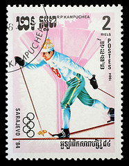 Image showing Stamp printed in the Kampuchea, is dedicated to Winter Olympic Games in Sarajevo