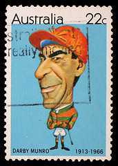 Image showing Stamp printed in Australia shows Australian sportsmen Jockey Darby Munro