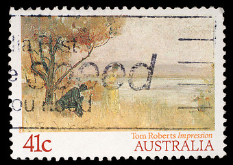 Image showing Stamp printed in Australia shows draw by Tom Roberts 