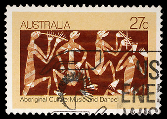 Image showing Stamp printed in Australia shows Aboriginal culture, music and dance