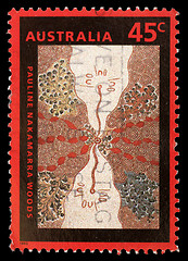 Image showing Stamp printed in the Australia shows Wild Onion Dreaming, by Pauline Nakamarra Woods, Aboriginal Painting