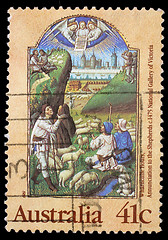 Image showing Christmas stamp printed in Australia shows Annunciation to the Shepherds