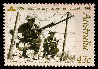 Image showing Australian postage stamp depicting 50-th anniversary siege of Tobruk