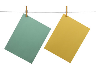 Image showing Blank paper sheets on a clothes line (+clipping path)