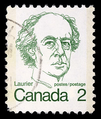 Image showing Stamp printed in Canada shows a portrait of Canadian Prime Minister Sir Wilfrid Laurier