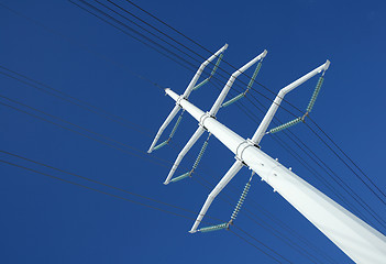 Image showing White electricity pylon and power lines