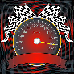 Image showing Speedometer with checkered flags and banner