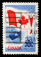 Image showing Stamp printed in Canada shows Canada flag