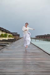 Image showing young woman relax on cloudy summer day