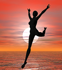 Image showing Sunset leaping