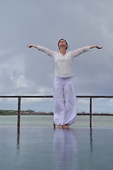 Image showing young woman relax on cloudy summer day