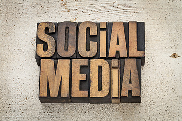 Image showing social media in wood type