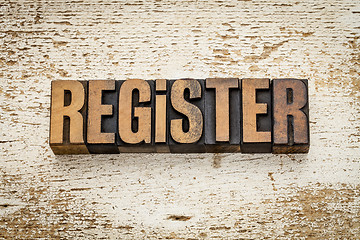 Image showing register word in wood type