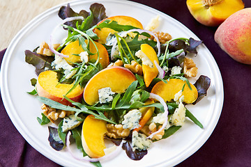 Image showing Peach with Blue cheese and Rocket salad