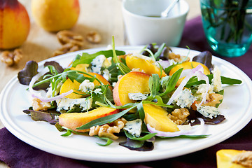 Image showing Peach with Blue cheese and Rocket salad