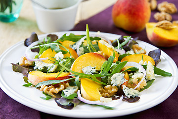 Image showing Peach with Blue cheese and Rocket salad
