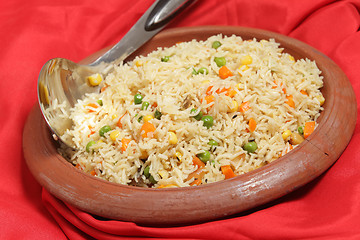 Image showing Veg pulao rice in clay bowl