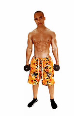 Image showing Guy holding dumbbell.