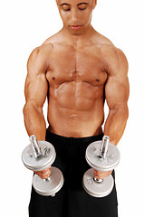 Image showing Guy with silver dumbbells.