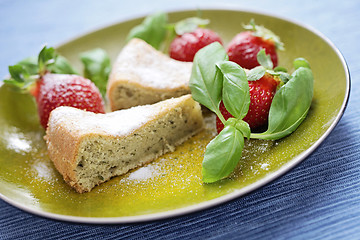 Image showing basil cake with strawberries