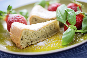 Image showing basil cake with strawberries