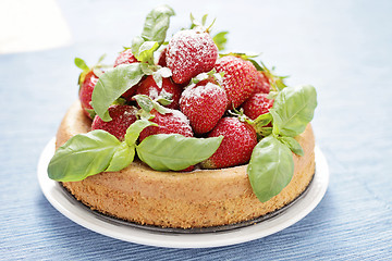 Image showing basil cake with strawberries