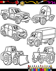 Image showing cartoon vehicles set for coloring book