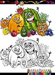 Image showing cartoon fruits group for coloring book