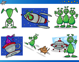 Image showing Aliens or Martians Cartoon Characters Set