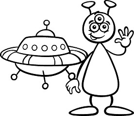 Image showing alien with ufo for coloring book