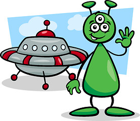 Image showing alien with ufo cartoon illustration