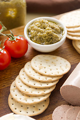 Image showing Green Olive Pate And Crackers