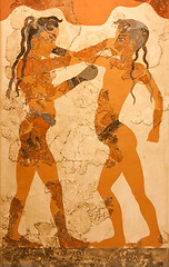 Image showing Fresco of boxing boys in Greece