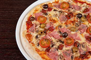 Image showing pizza with ham and mushrooms