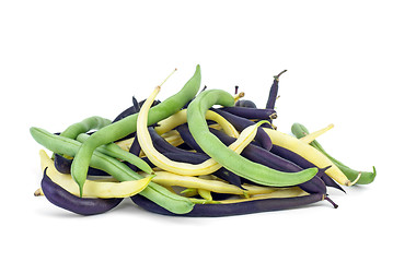 Image showing Purple, green and yellow Wax Snap Beans