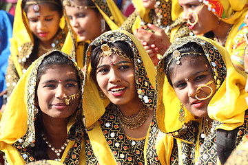 Image showing Group of Indian girls in colorful ethnic attire