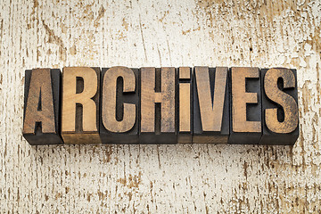 Image showing archives word in wood type