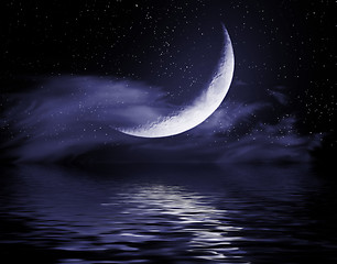 Image showing Half of moon reflected in water