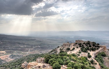 Image showing Israeli landscape with castle and sky