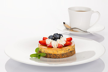 Image showing Cheesecake and cup of coffee