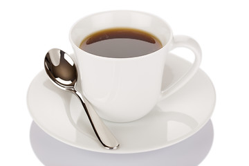 Image showing Cup of coffee and spoon