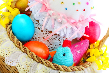 Image showing Easter cake and eggs in a basket.