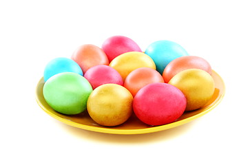 Image showing Easter colored eggs on a plate.