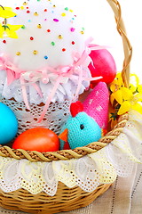 Image showing Basket with Easter cakes and eggs.