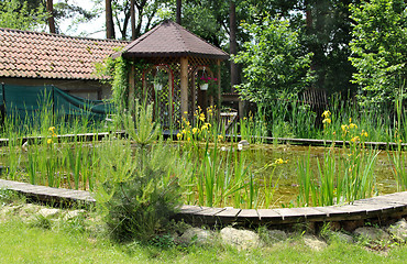 Image showing House garden with small pond