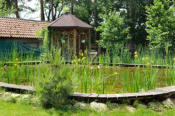 Image showing House garden with small pond